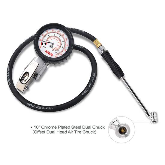 TOPTUL 3-Function Tire Pressure Gauge with Dual Tire Chuck JEAL220B