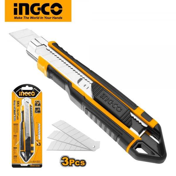 INGCO Snap-off Blade Knife 18mm x 100mm with 3Pcs Blades HKNS16538